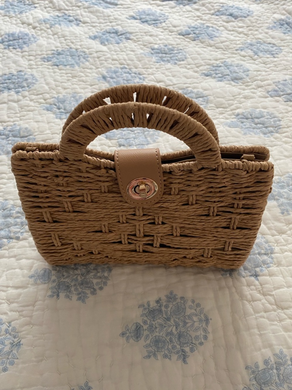 Woven Straw Top-Handle Bag in Brown